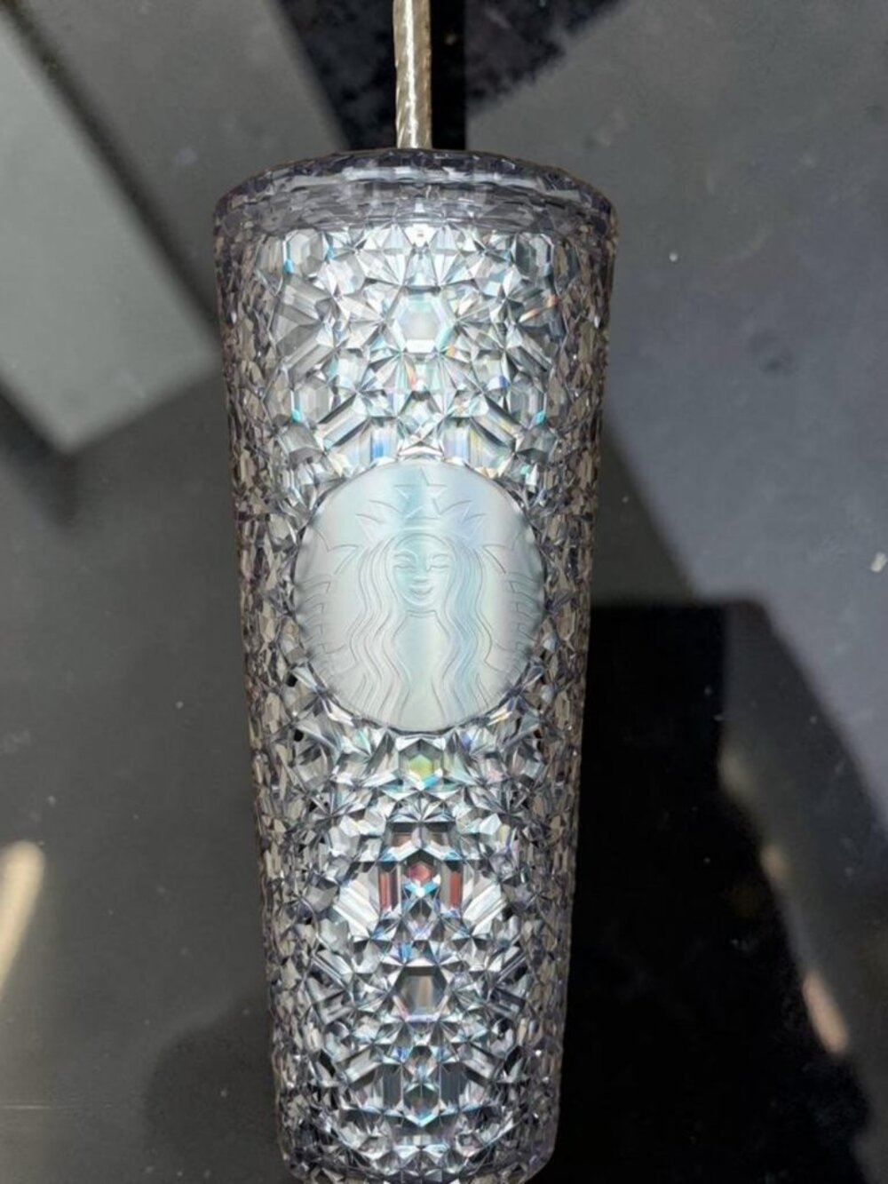 STARBUCKS Collectible Holiday Silver Chrome 24 oz. Tumbler W/ Straw  NEW